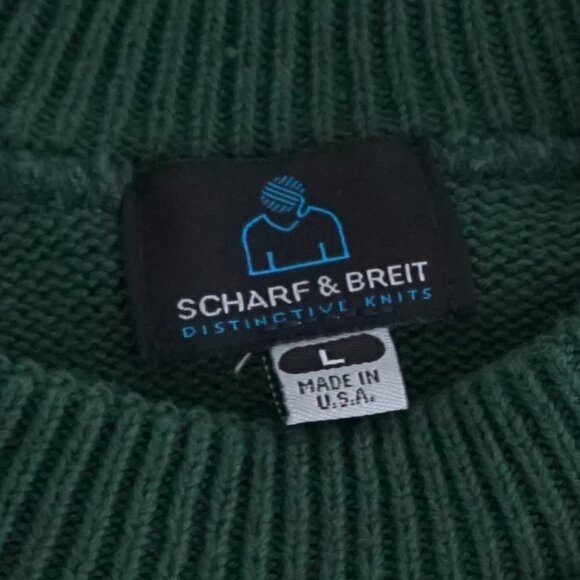 Vintage '90S Scharf & Breit Hunter Green 100% Cotton Knit Crewneck Sweater L - Picture 8 of 8